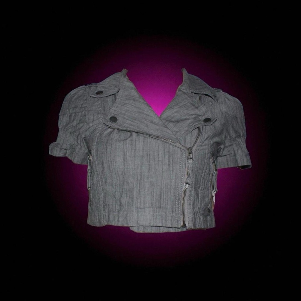 Vintage y2k gray cropped zip up short-sleeved cargo jacket with puffed sleeves